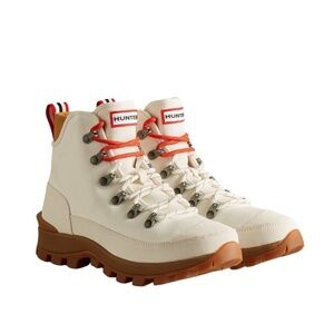 Hunter White Canvas Desert Commando Hiking Boots with Tan Soles